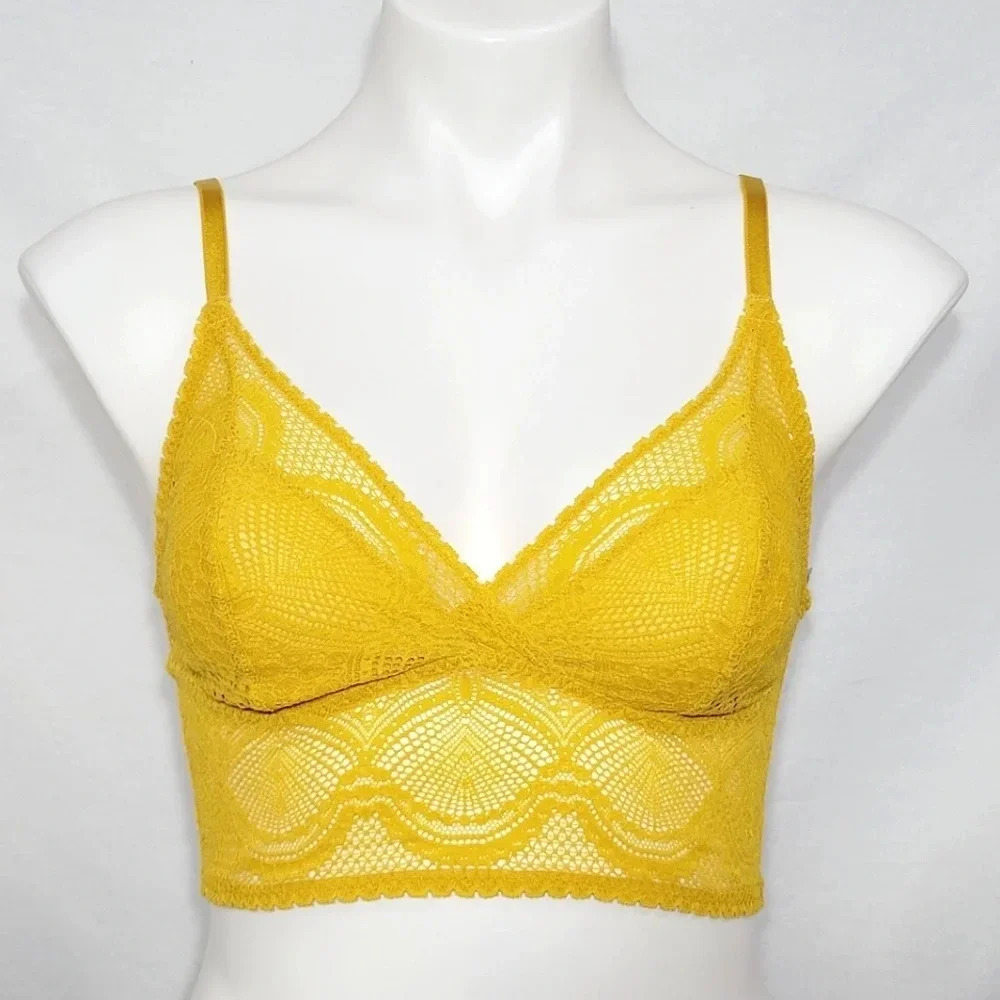 S/M Felina 140103 Finesse Super Stretchy Lace Wire Free Cami Bralette Yellow NWT